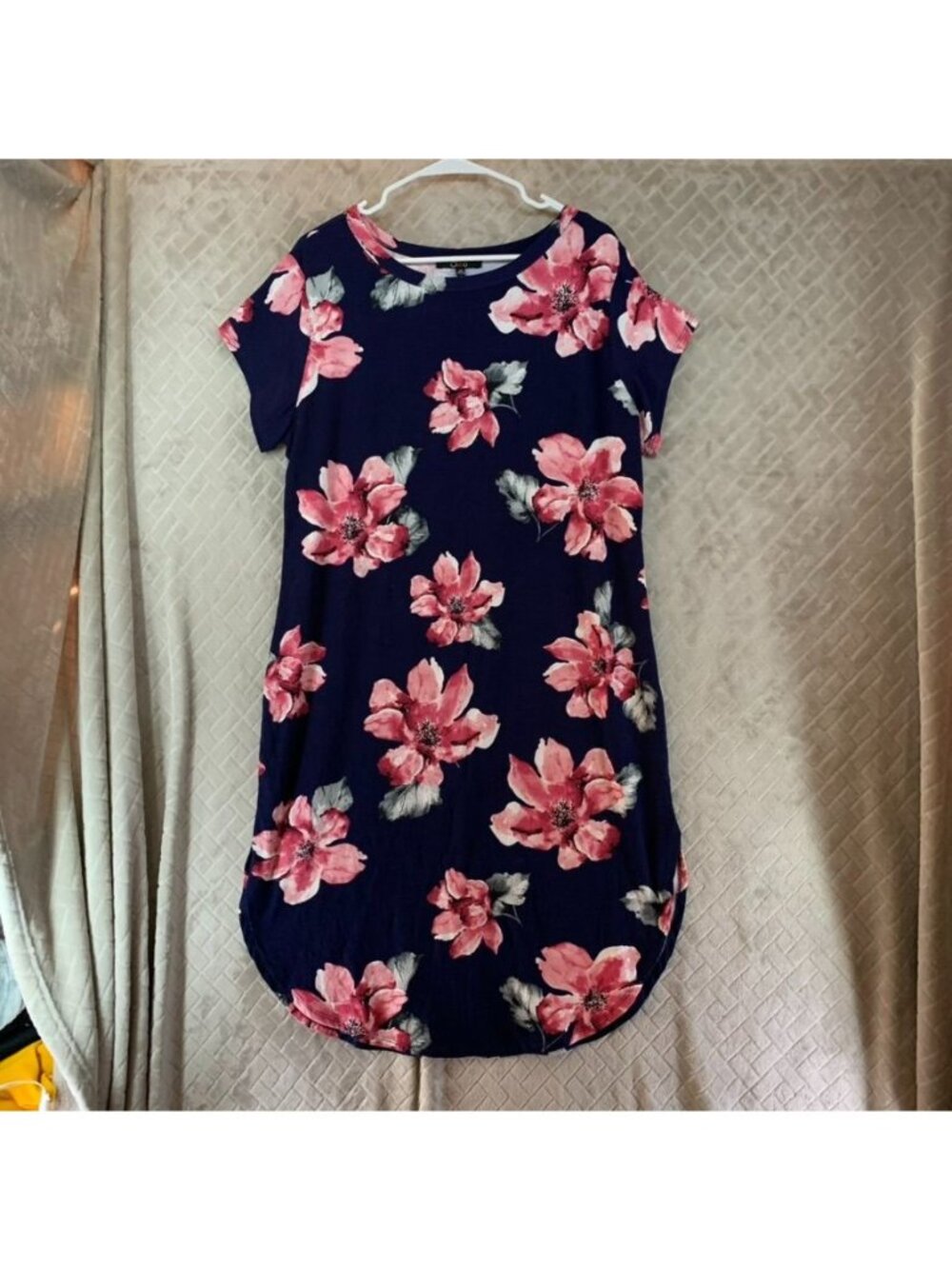 Cleo Mini Dress Womens 2X Navy Blue Floral Print Body Con Short Sleeve